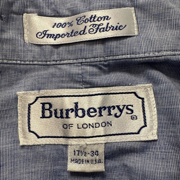 Vintage Burberrys of London Men’s Shirt 17.5-34 Blue White Collar Cuffs USA - Picture 7 of 8